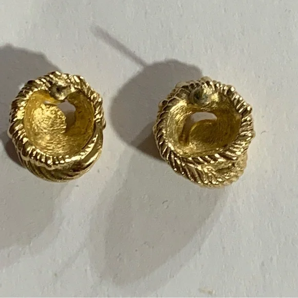 vintage CHRISTIAN DIOR 14k yellow gold plated ROPE KNOT stud post EARRINGS
